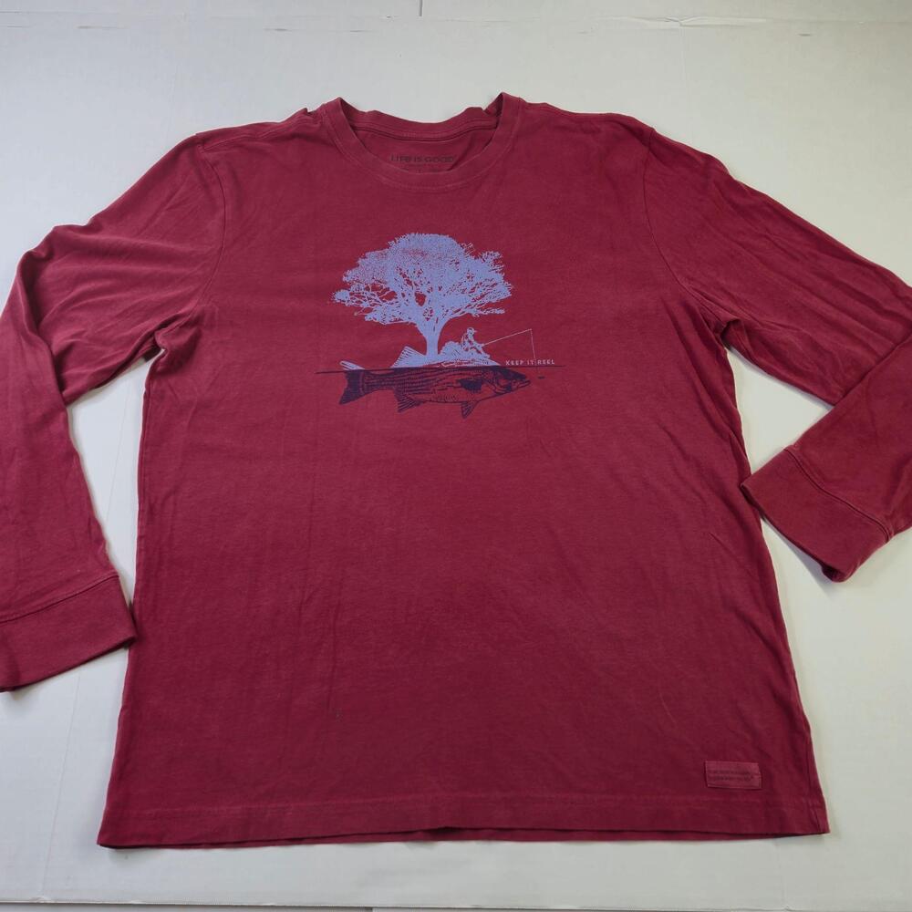 Life Is Good Shirt Womens Large Red Keep It Reel Fishing Crusher Long Sleeve Tee